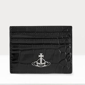 Vivienne Westwood Croc Embossed Black Leather Orb Card Holder Wallet ~ NEW/NIB